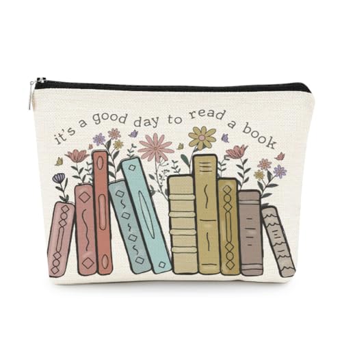 EXUQO Book Lover Gifts Small Makeup Bag,It's A Good Day To Read A Book Cosmetic Pouch,Book Lovers Librarian Gifts for Women Girls,Bookish Gift,Bookworm Gifts