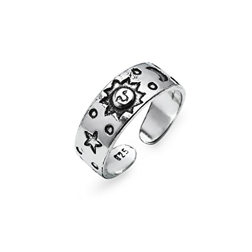 Silverline Jewelry 925 Sterling Silver Celestial Sky Sun Moon and Star Adjustable Open Toe Ring