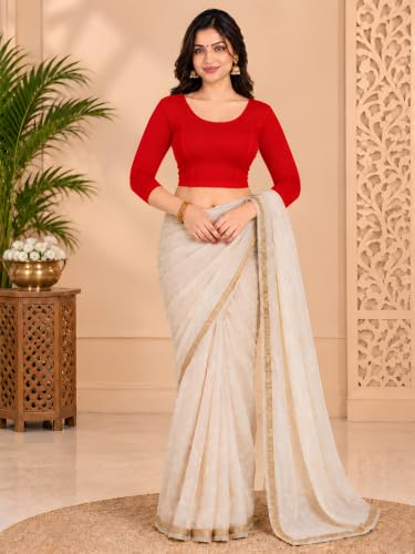 Image of Abhi Cotton Readymade Saree Blouse for Women- 3 /4 Sleeve, Round Neck, Regular-fit, Stretchable, Pull-on Style