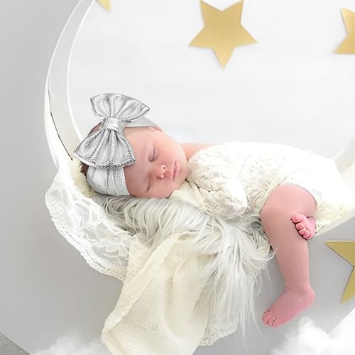 YanJie Metallic Gold and Silver 5" Baby Large Messy Bows Headwrap Stretch Bronzing Top Knot Turban Headband Hair Band 2pcs/pack (5- silver+gold)2