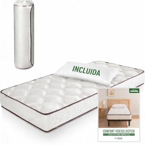 Aznar Colchón Viscoelástico Anatómico Firmeza Media Altura 18 Cm Transpirable Tecnología SPA Tejido Stretch Acolchado Doble Cara Núcleo Alta Densidad Sensación Neutra Incluye Almohada 90x190cm
