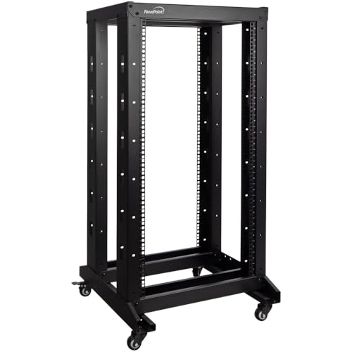 NavePoint 4ft Open Frame 19 Inch 22U 4-Post Network Server Relay Rack Rolling with Casters