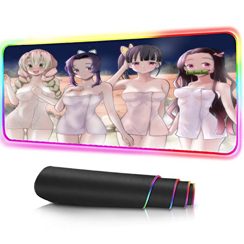 Mauspads Anime Kanao Nezuko RGB Mauspad große Geschwindigkeit Gaming Mauspad PC Gamer XXL Schreibtischunterlage Computer Tastaturmatten LED Spielmatte Tischteppich 30x70x0.4cm Cover
