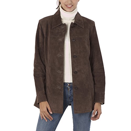 BGSD Women Anna Suede Leather Car Coat (Also available in Plus Size & Petite), Brown, 2X