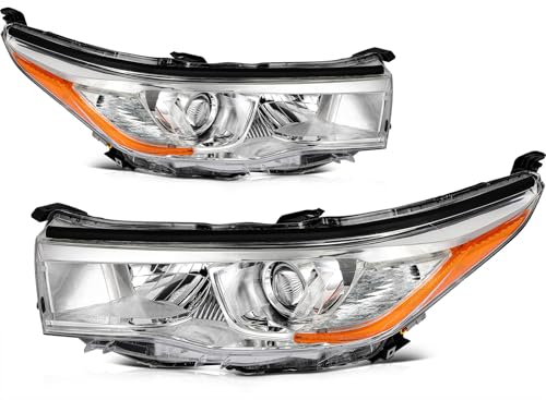 LBRST Headlight Assembly Fit with 2014-2016 for Toyota Highlander Chrome Housing clear lens Pair 81170-0E180 81130-0E180