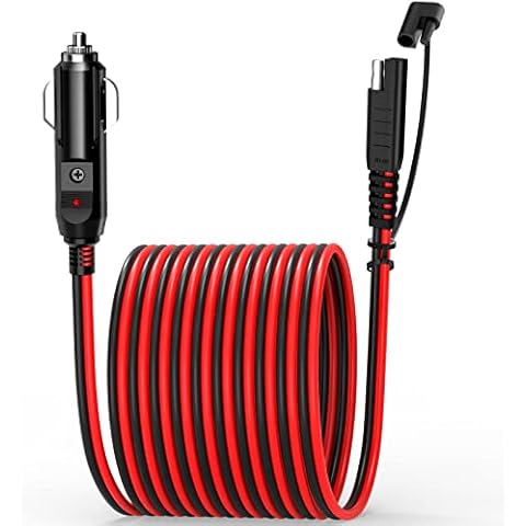 EXTRACTME 10FT Cigarette Lighter SAE Battery Charger Cable, 14AWG 12V Cigarette Lighter Plug to SAE Quick Release Adapter Extension Charging Cable with Fuse and LED Light Cover