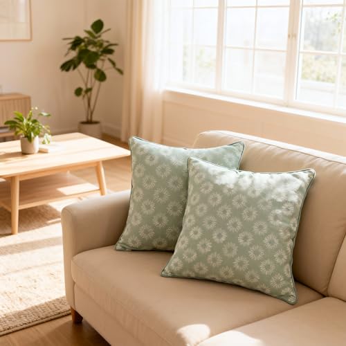 Dananma Lot de 2 housses de coussin décoratives avec motif pissenlit - Menthe - 45 x 45 cm - Matériau jacquard - Pour canapé - Avec fermeture éclair et...