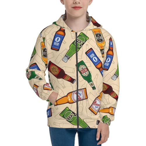 Beer Bottles Seamless Pattern Kids Pullover Hoodies Boys Zip Up Sweatshirts Girls Athletic Clothes with Pocket3