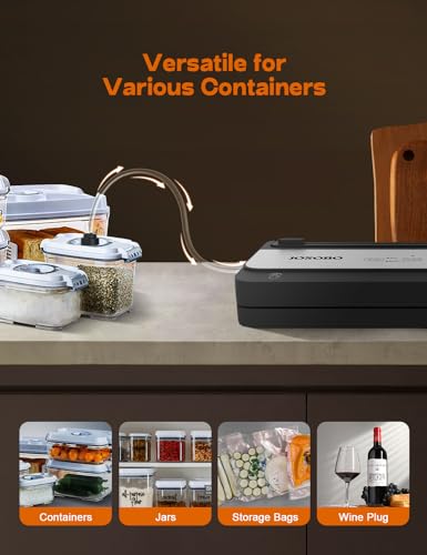 Vacuum Sealer Machine, Food Sealer with Powerful Suction (86Kpa), Built-in Cutter & 1 Roll of Vacuum Storage Bags & Air Suction Hose, Vacuum Sealer for Sous Vide and Food Storage, Black - Image 6