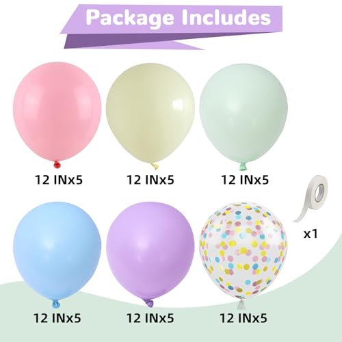 Image of HILAVO Pastel Balloons Back To School Rainbow Colorful Birthday Balloon | Pastel Color Confetti Balloon for Fun To Be One Fancy First Birthday Ice Cream Christmas Baby Shower Bridal Party Decorations