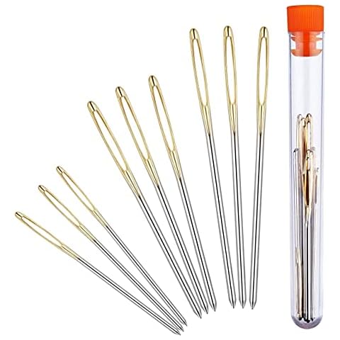 KOOKZ Steel Needles, Big Eye Hand Sewing Needles 3Sizes 9Pcs Stitching Needles Steel Yarn Knitting Needles, Embroidery Needles Do Not Need Threaders for Sewing,Large-Eye Bllunt Needles for Sewing Cover