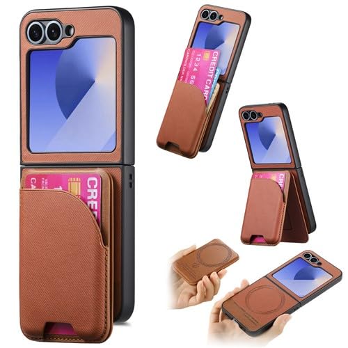 Coque Samsung Galaxy Z Flip 5 marron en cuir premium avec portefeuille amovible