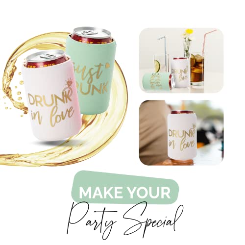 Drunk In Love And Just Drunk Bachelorette Party Can Coolers, Set Of 12 White And Mint Green Beer Can Coolies, Perfect Bachelorette Party Decorations And Brides Maid Gifts (Mint Green) #TOP2