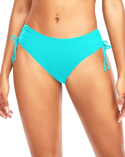 Image of Daci Women Mid Waist Bikini Bottoms - Full Coverage Swim Bathing Suit Bottom Side Tied Swimsuit Bottoms