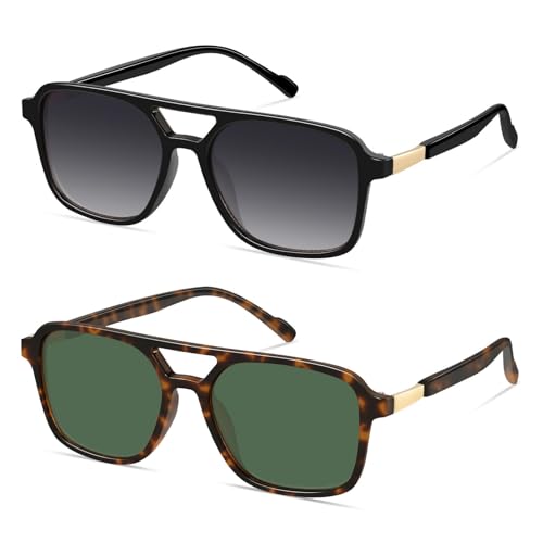 Image of GRFISIA Retro Aviator Sunglasses for Women Men Trendy Rectangle Womens Mens Sun Glasses Shades for Driving Vacation UV400