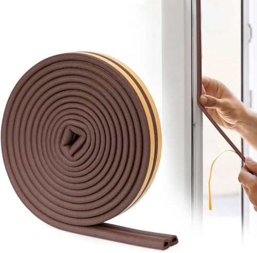 Self-Adhesive Weather Stripping Seal Strip for Doors & Windows – Heavy Duty Insulation Tape for Sealing Large Gaps, Draft Prevention, Noise Reduction, Energy Efficiency, All-Season Protection (Brown)