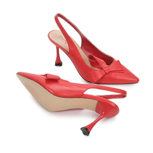 Women's Slingback Pump Shoes Handmade Flower Bows Stiletto Club Heel Pointed Toe Soft PU Leather Daily Dress Shoes3