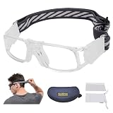 SooGree Sports Goggles Glasses -Basketball Soccer Football Sports Protective Eyewear Goggles Eye Safety Glasses Frame Removable PC Lens with Adjustable Glasses Strap (8107 Transparent Frame White Pad)