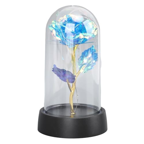 Fyearfly Ilumina la Flor de Rosa de Cristal, Luz de Noche de Flor Azul Ambiente Romántico Junto a la Cama Lámpara de Flor de Rosa de Cristal para Dormir para el Escritorio del Dormitorio