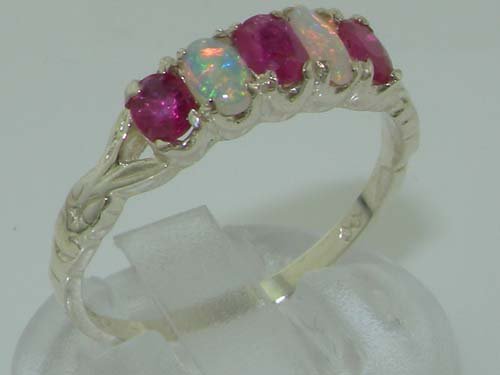 925 Sterling Silver Real Genuine Ruby and Opal Womens Eternity Ring2