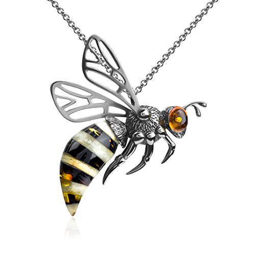 Ian and Valeri Co. Multicolor Amber Sterling Silver Bee Pendant Necklace Chain 18