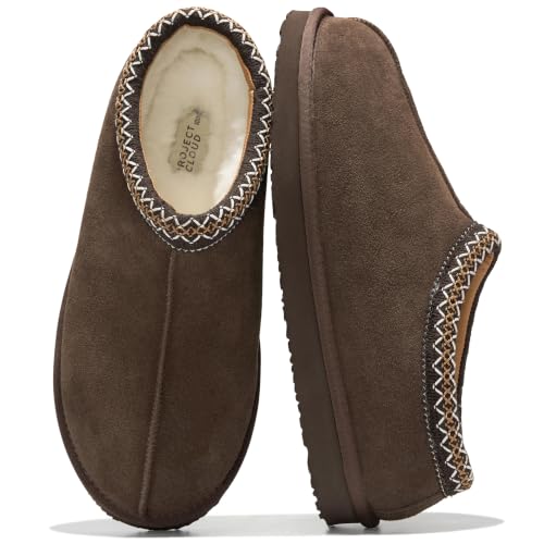 Image of Project Cloud Mens Slippers Genuine Leather Australian Shearling Slippers | Memory Foam Insole Non Slip Fuzzy Shoes Indoor Outdoor Warm Cozy Footwear Everyday Comfort Soft Lining Cushioned Sole Easy On