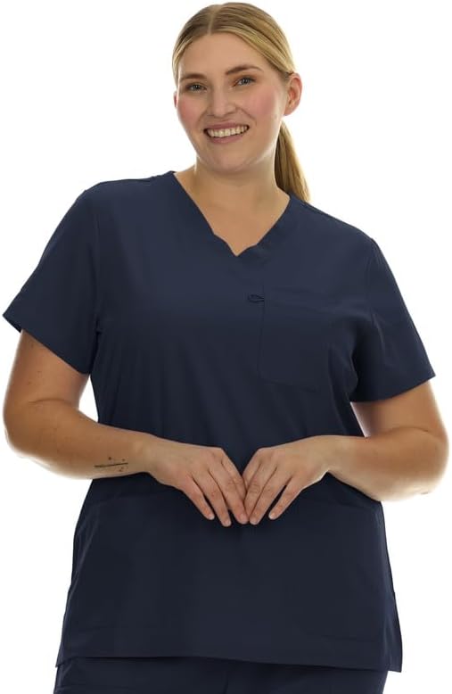 Plus Size Women's V-Neck Scrub Top Multi-Pocket Medical Uniform for Nurse, 4-Way Stretch, Spa - Image 2