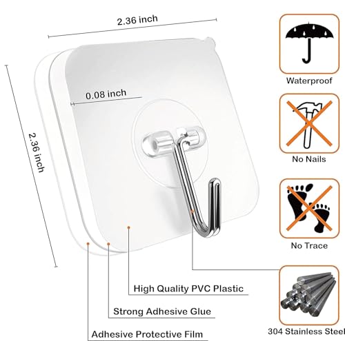 Image of KUCHYNE Adhesive Hooks for Hanging Heavy Duty Wall Hooks Self Adhesive Towel Coat Hooks Waterproof Transparent Hooks for Bathroom Shower Kitchen Keys Door Outdoor Home Improvement(Pack of 15)