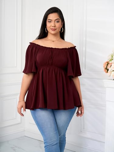SCOMCHIC Women's Plus Size Blouse Summer Peplum Tops Short Sleeve Square Neck Ruffle Casual Blouses Babydoll Top Shirts4