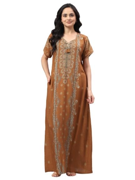 bellamy Women’s Printed Cotton Blend Rayon Nighty with Pocket | Regular Fit | Short Sleeves | Soft & Comfortable Sleepwear-picture-29