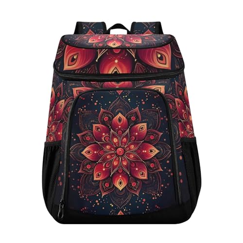 Mandala Indian Flower Red Cooler Backpack Cooler Insulated Leak Proof Lunch Backpack 36 Cans Waterproof Soft for Men Women Picnic Hiking Camping Beach