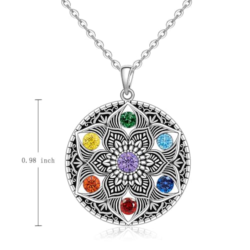 Fenthring Mandala Chakra Necklace for Women Sterling Silver Yoga Lotus Flower Necklace Pendant 7 Chakra Gifts3