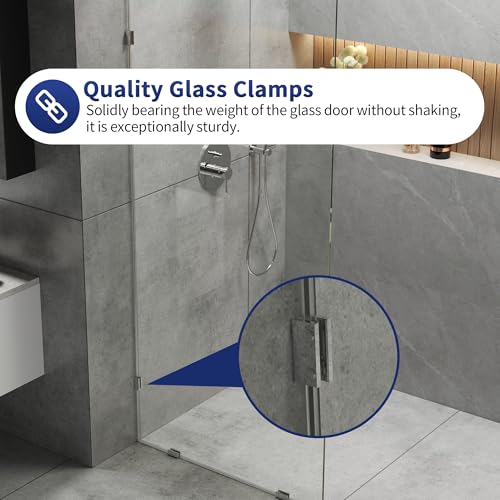 Image of DeerValley 34 inchx74 inch Shower Glass Panel, 5 /16'' (8mm) Thick Fixed Glass Shower Panel, Frameless Shower Screen for Walk in Shower, Tempered Glass Half Door with Stainless Steel Clamps (Silver)
