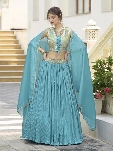 Image of PURVAJA Women's Silk Semi-Stitched Lehenga choli