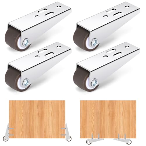 0.9Inch Low Profile Casters Wheels Set of 4, Mini Long Frame Rigid Caster, Small Fixed Caster Wheels for Furniture, Drawer, Door, Bookcase, DIY(Load:44Lbs/Each), Vertical or Horizontal Installation