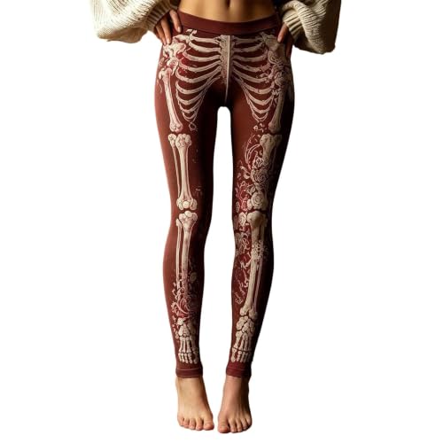 Skeleton Leggings for Women,Women Gothic High Waist Sexy Pants Red,XXL - image 2