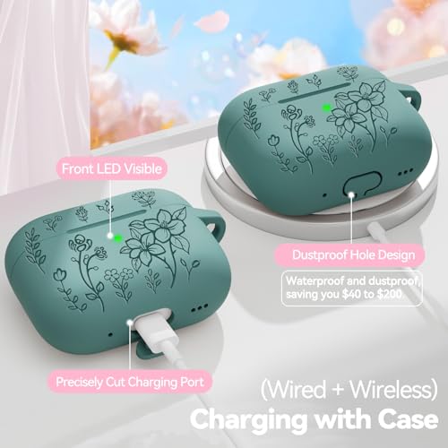Image of for Airpods Pro 3 Case, Flower Engraved Case Cover Compatible with AirPods Pro 3rd Generation 2025, Soft Silicone Cases with Cute Keychain & Cleaner for Women Girly, Shockproof