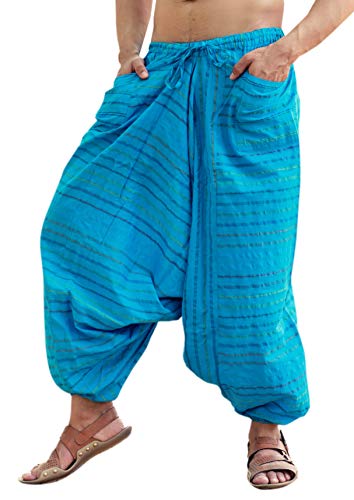 Sarjana Handicrafts Men's Cotton Harem Genie Dance Yoga Alibaba Hippie Pants (Free Size, Sky Blue) #TOP8