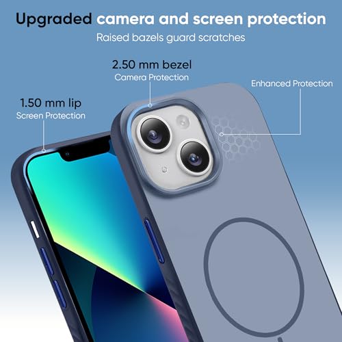 Image of KARWAN Slim Shockproof Back Case Cover Compatible with iPhone 14,Dual Layer Armor Protection with Matt Finish, Heavy Duty Cover with Magnetic MagEase Wireless Charging (Blue)