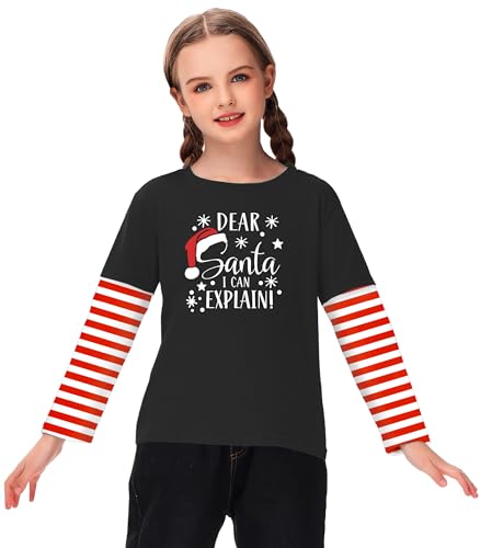 Image of Remimi Unisex Kids Christmas Long Sleeve Shirt Xmas Print Stripe Shirts 2-12 Years