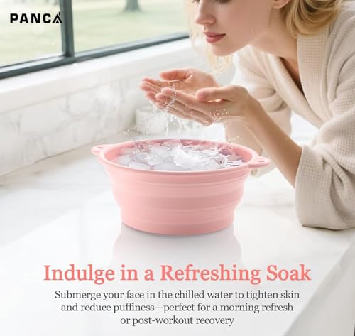 Image of PANCA Foldable Silicone Face Bowl with Built-in Ice Tray | Portable Ice Facial Bowl for Home Ice Baths & Skin Therapy (Pink)