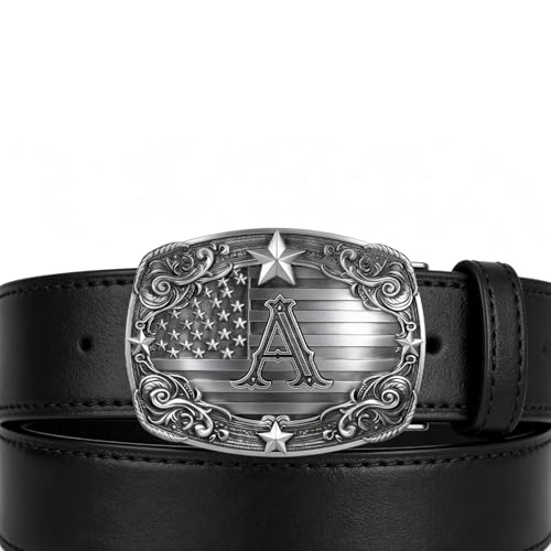 Image of Western Belt Buckle for Men Vintage Cowboy Rodeo Texas Initial Letter ABCDJMR to Z Belt Buckles
