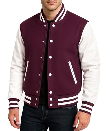 Image of Mens Varsity Letterman Baseball Bomber Jacket | Casual Fashion Wool & Faux Leather College /High School Jackets