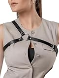 WARANDOD Adjustable Faux Leather Chest Harness for Women, Stylish Body Accessory with Alloy O-Ring, Fashion Layering Shoulder Belt for Outfits, Fits Bust 35.4-43.7in