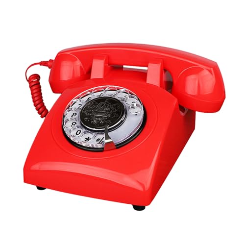 Image of TelPal Red Retro Phone, Corded Antique Telephone Vintage Landline Phone with Old Fashioned Rotary Dial Keypad, Decorative Classic 80s Desk Phone for Home,Office, Hotel, School & Gift