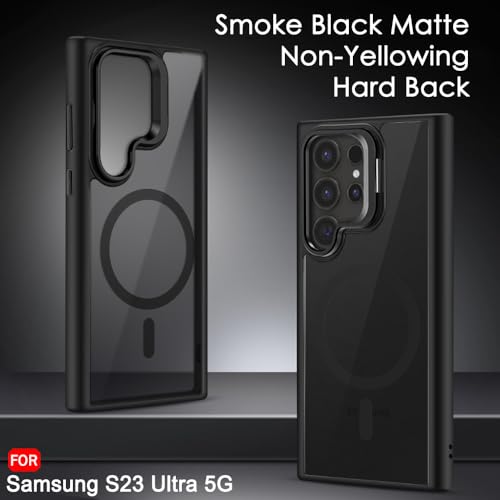 Image of TheGiftKart Hybrid Matte Frosted Back Cover Case for Samsung Galaxy S23 Ultra 5G Compatible with MagSafe | Built-In Stand | ShockProof Hard Cover for Samsung S23 Ultra 5G (PC & TPU, Translucent Black)