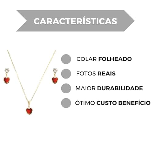Conjunto Corrente Colar Cordão Brinco Feminino Pingente De Coração Delicado Folheado Dourado Perfeit