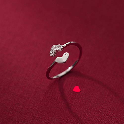 Izpack Dainty Double Love Heart Open Expanding Rings S925 Sterling Silver Cz Crystal Tiny Minimalist Adjustable Stacking Ring Fashion Jewelry Gift For Women Valentine'S Day thumb #4