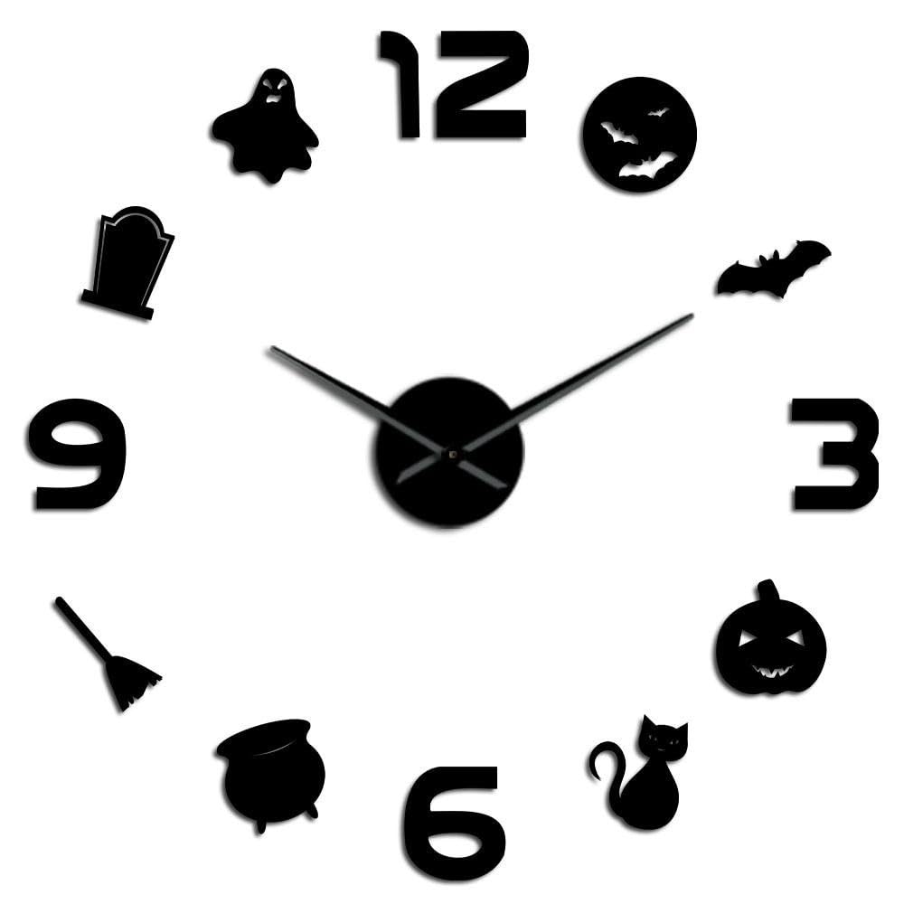 Horloge murale d'Halloween noire de 94 cm pour salon terrifiant
