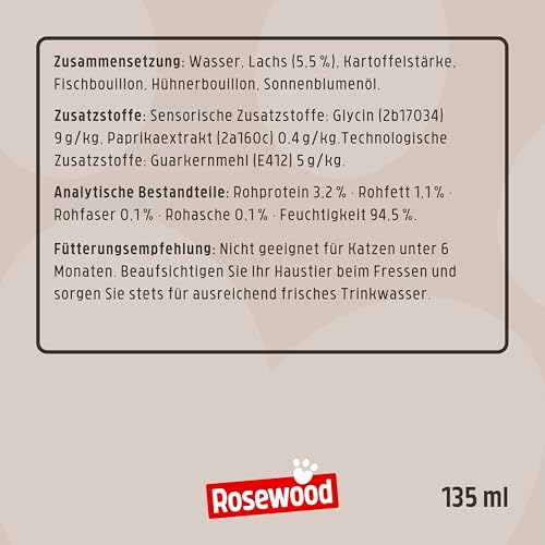 Rosewood Deli Soup Lachs – Köstlicher Katzensnack als Brühe mit weichen Lachsstückchen, ohne Zusatz von Salz oder Zucker, ohne künstliche Zusatzstoffe, 135 ml